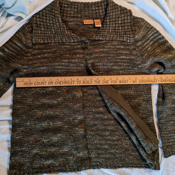 Women's North Crest Green Brown Multi Color Sweater Cardigan One Button Large - Picture 6 of 8